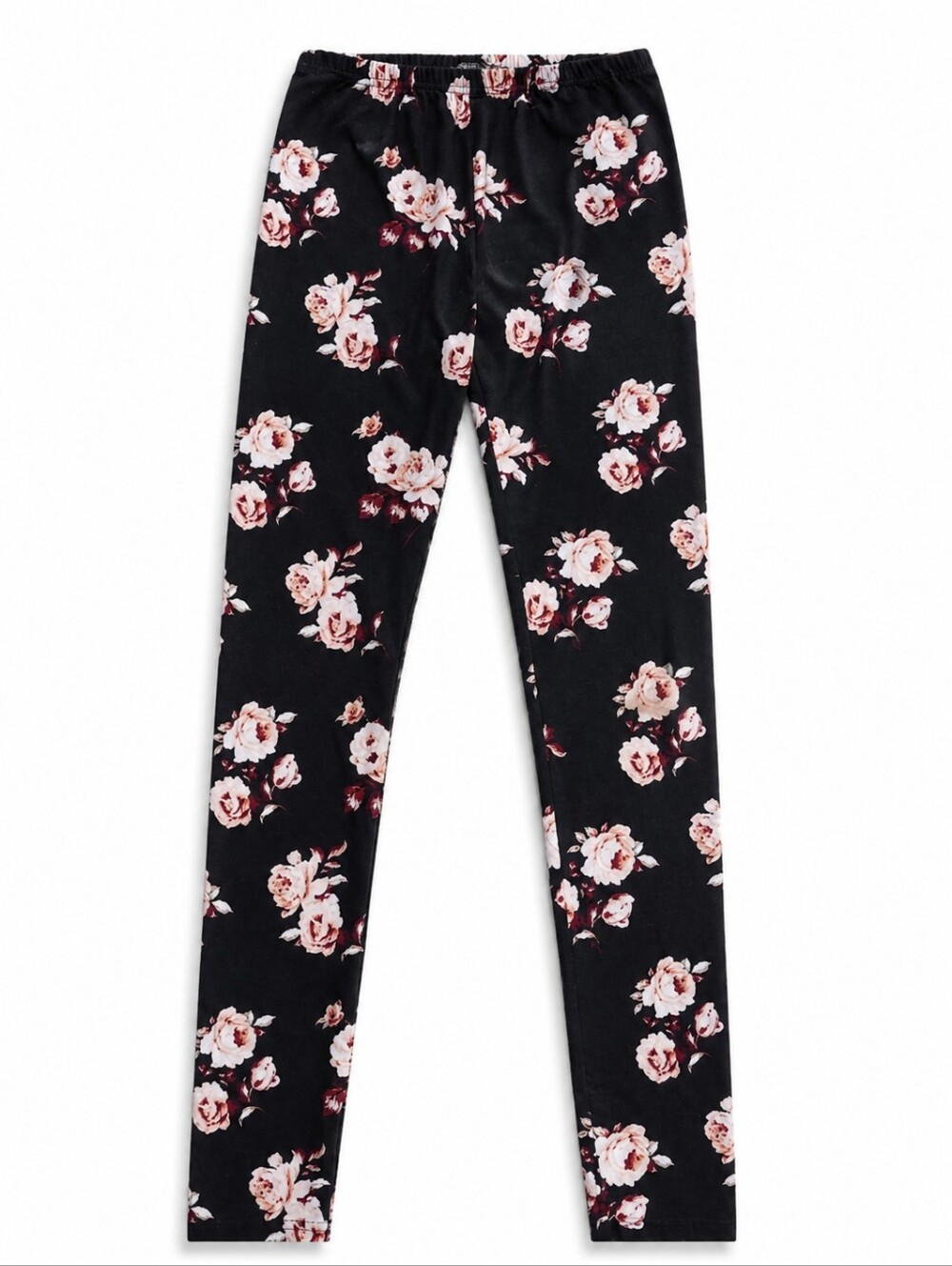 ​Suzy Shier Black Floral Print High Waisted Soft Stretchy Ankle Leggings